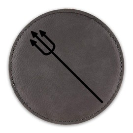 Devil Pitch Fork Drink Coaster Leatherette Round Coasters Pink Satan - Grey - Set of Six Round Coasters