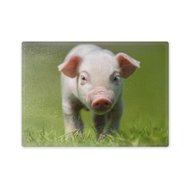 Chopping Board / Glass Chopping Board 20 x 28 x 0.4 cm – Motif: Pig House Pig Piglet in a Meadow | 01