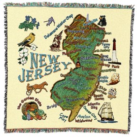 State of New Jersey - Lap Square Cotton Woven Blanket Throw - Made in The USA (54x54)