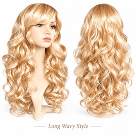 Long Wavy Blonde Wig for Cosplay & Parties – 22in Heat-Resistant Synthetic Hair Costume Wig for Women