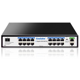 Goalake PoE Switch with 16 Gigabit PoE+ @240W Built-in Power, 2 Uplink Gigabit Port + 1 Combo SFP Slots, IEEE802.3af/at, Metal Casing, VLAN Mode, AI Function, Plug & Play Rack-mountable