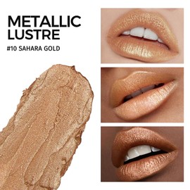 Glitter Lipstick Metallic Shiny Glossy, Shimmer Lipstick Silky Velvet Long-Lasting Moisturising Vegan Lip Gloss Women Girls Makeup (#10 SAHARA GOLD)
