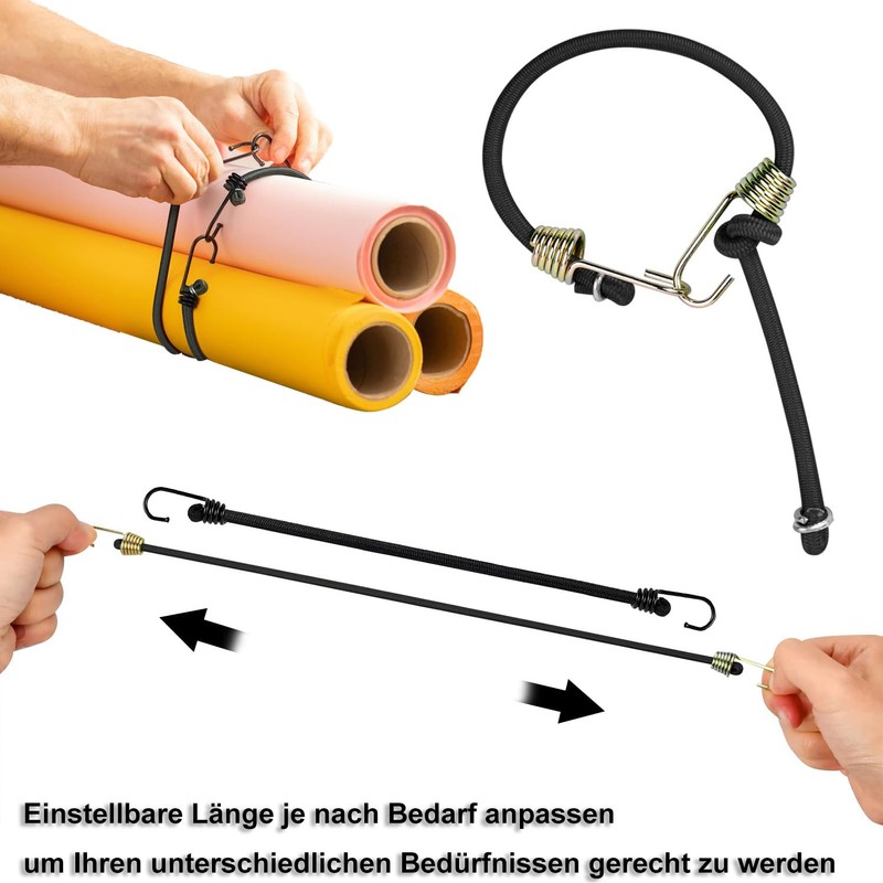 Pack of 10 Mini Rubber Tie Down Straps with Hooks