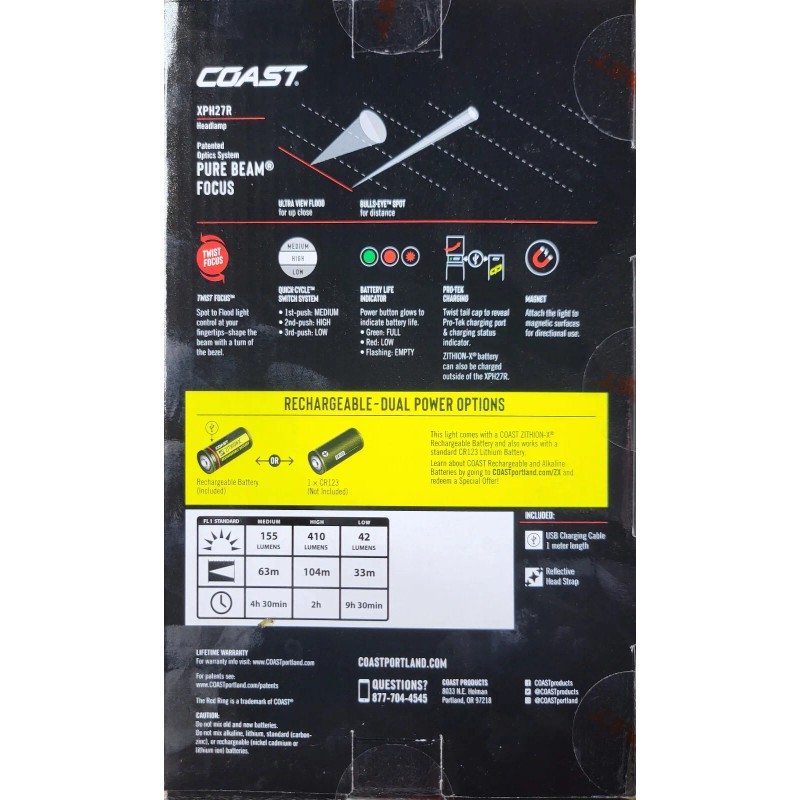 Coast XPH27R Headlamp Impact/Water Resistance Pro-Tek Charging Reflective Strap