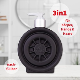 Accentra Soap dispenser in tyre design, hand soap wheel in rim look, with 320 ml hand soap in pump dispenser, liquid soap, fragrance: Sandalwood & Musk, men's gift idea for car lovers and hobbyists