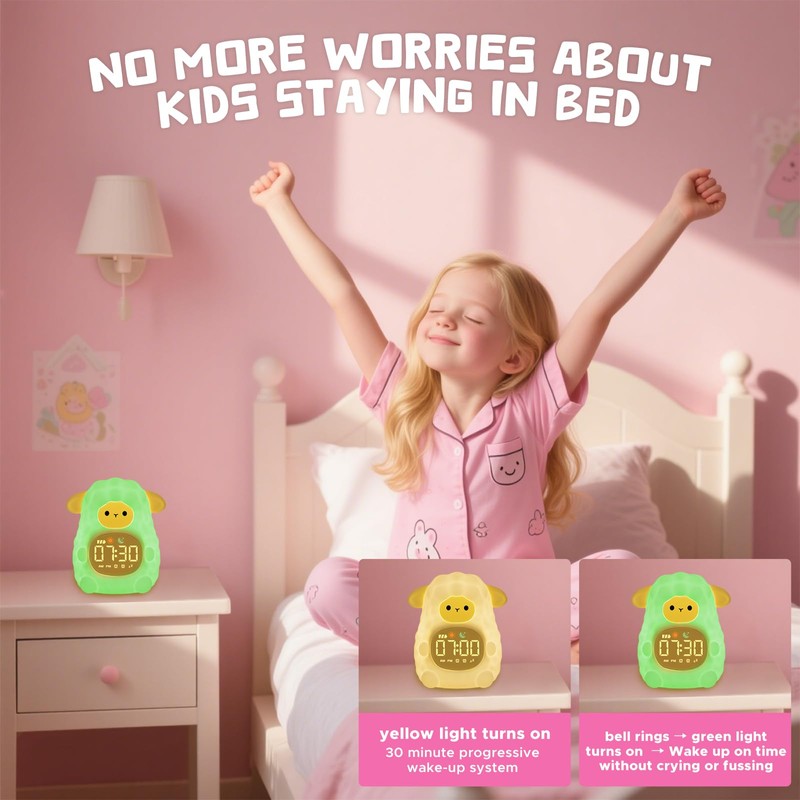 Alarm Clock Child Girl, Alarm Clock with Night Light for