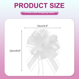 PATIKIL 6 Pcs Large Pull Bow Gift Wrapping, 9 Inch Ribbon Organza White Bows for Gift Wrapping Wedding Baskets Car