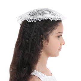 Mantveil Girl's First Communion Veil 2 Pcs Round Lace Mantilla Church Mass Head Coverings Catholic Chapel Cap (Black+White)