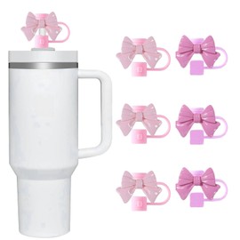 6Pcs Pink+Purple Bow Straw Covers Lovely Bowknot Portable Drinking Straw Tips Cover Reusable Cute Straw Protector Topper for 10mm 0.4in Straws, Cup Accessories, Reusable Drinking Straws (JLY078)