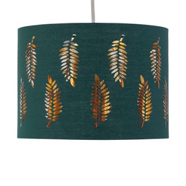 firstchoicelighting Dark Green Pendant Shade, Easy Fit Ceiling Lightshade, Fern Leaf Cut Out Design, Diameter 25cm