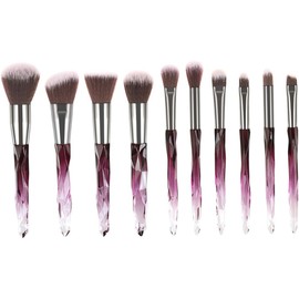 Ipetboom Juego De 10 Brochas De Maquillaje Con Cerdas Blancas y Moradas Set Profesional Para Polvo y Rubor