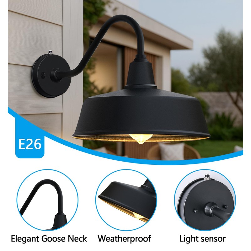 JOESA Dusk to Dawn Outdoor Farmhouse Barn Light, Waterproof, Rust