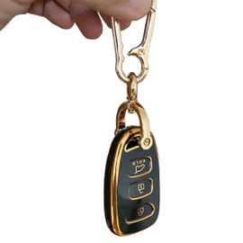 QIXIUBIA for Hyundai Key Fob Cover Smart Key with Keychain Fits for Hyundai Elantra Sonata Kia Forte Optima Spectra Key Case (4-Button-Black)