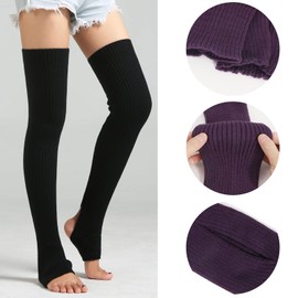 2 Pairs Long Stretch Knitted Stirrup Dance Ballet Leg Warmers, Thigh High Socks Over Knee Footless Socks Crochet Knitted Long Boot Socks High Boot Cuffs Boot Topper Socks Winter Gift for Women Girls