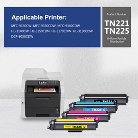 TN221 TN225 High Yield Toner Cartridges Replacement for Brother TN225 Toner use with MFC-9130CW MFC-9330CDW HL-3140CW HL-3150CDN DCP-9020CDW Printer (1 Black, 1 Cyan, 1 Magenta, 1 Yellow, 4 Pack)