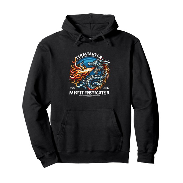 Firestarter Dragon Design With Vibrant Flames Pullover Hoodie