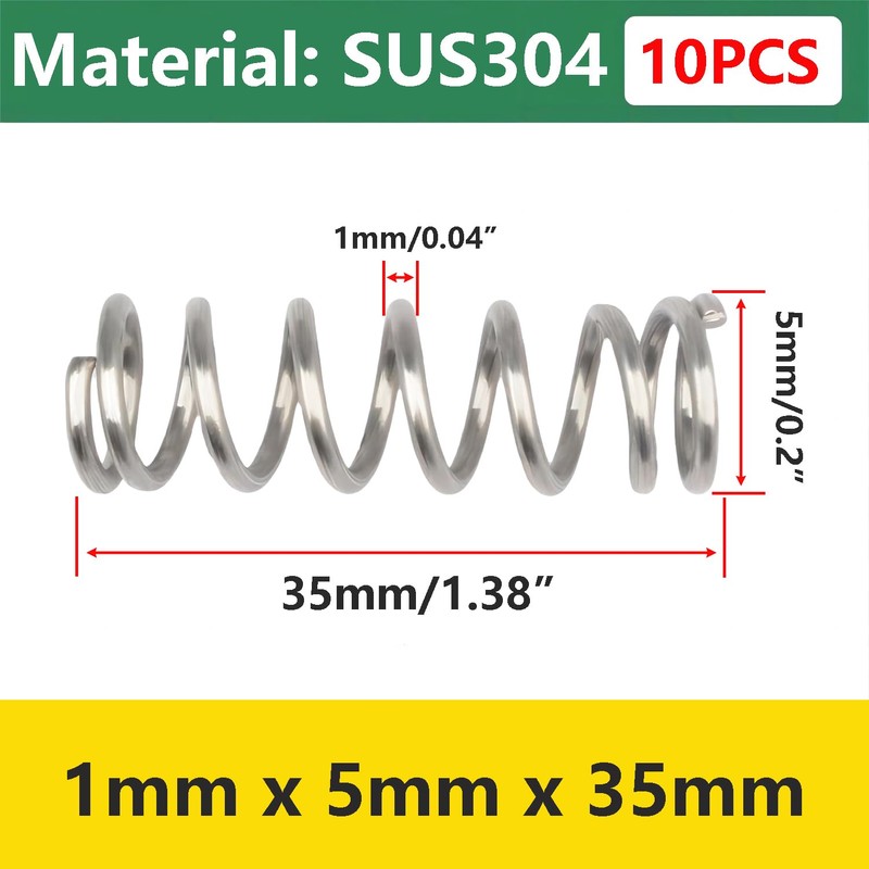 Qrity 10Pcs Coil Extended Compressed Spring, Compressed Springs, Stainless Steel