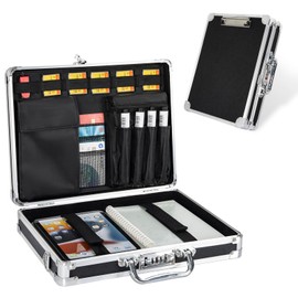 LASUK Aluminum Briefcase, Key Lock Clipboard Storage Box, Lockable Storage Case with foot pad and corner protectors, 13x 10x 2.75 inch
