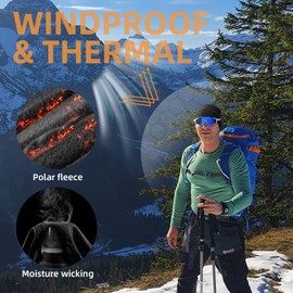 ROCKBROS Men's Winter Cycling Skull Cap Helmet Liner Windproof Warm Fleece Thermal Hat Black for Running Hiking Skiing Riding