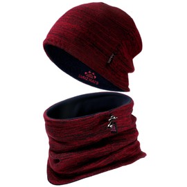 Winter Beanie Hat Scarf for Men Women Knit Thick Fleece Lined Warm Windproof Ski Skull Cap Neck Warmer Gaiter Face Scarf Set