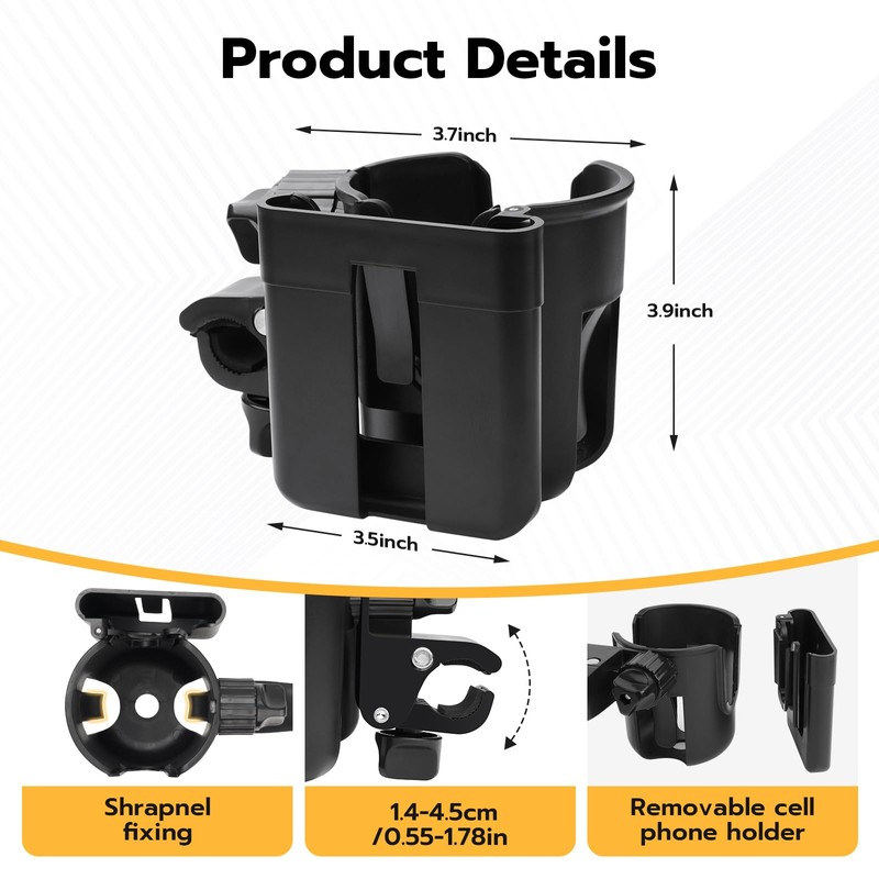 2pc Stroller Cup Holder with Phone Holder, Removable 2-in-1 Drink