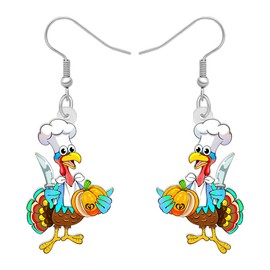 TIZURO Thanksgiving Acrylic Cute Pumpkin Pie Chef Turkey Earrings Funny Chicken Animals Dangle Novelty Jewelry For Women Gifts (Colorful)