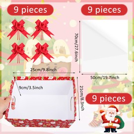 Cholemy 27 Pcs Christmas Baskets for Gifts Empty, 9 Pcs Gift Baskets Empty with Handles 9 Pcs Basket Bags and 9 Pcs Red Pull Bows Cardboard Baskets Bags Kit for Xmas Birthday Holiday Wedding Party