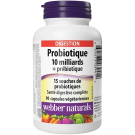 Webber Naturals Probiotic with Prebiotic, 10 Billion Active Cells, 15 Probiotic Strains, 90 Capsules, For Digestive Health, Vegan