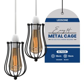 LEDSone Lampshade Wire Cage Chandelier Industrial Vintage Chandelier Lampshade Wall Lamp Ceiling Lamp Set for Hotel (Black Pack of 2)