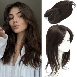 Hair Topper for Women 18inch Hair Toppers for Thinning Hair Dark Brown Hair Extensions Clip in Fringe 5x5.5inch Hair Pieces for Women with Thinning Hair