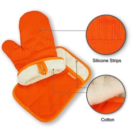 Coziselect Oven Mitts Orange, Orange Oven Mitts and Pot Holders Set, Heat Resistant Oven Mit Gloves Hot Pads for Kitchen Cooking Grill, 4 Piece Set