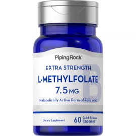 Piping Rock L Methylfolate 7.5 mg | 60 Capsules | Extra Strength | Non-GMO | by Piping Rock