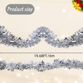 ESINO Christmas Tinsel Garland, Silver Christmas Tinsel, Tinsel Tree Garland, Xmas Tinsel Garland, Tinsel Decorations for Christmas Party Supplies Indoor Outdoor Decorations