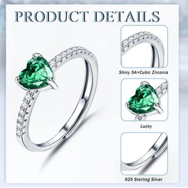 JeweBella 925 Sterling Silver Heart Ring for Women Cubic Zirconia Wedding Engagement Promise Ring Thumb Adjustable Rings for Women Girls Jewellery Gift