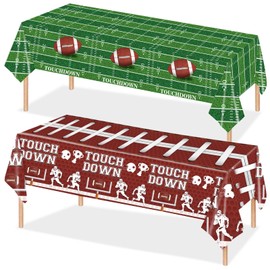 2PCS Football Tablecloth Football Party Decorations Touchdown Disposable Plastic Table Cover for Sport Birthday Touchdown Game Day Tailgate Decorations Home Kitchen Dining Room Table Decor 54"x108"