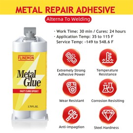 Metal Glue, 2 Pack High Strength Fast Curing Liquid Metal Epoxy Glue, Heat Resistant Metal to Metal Repair Glue, Metal Glue Heavy Duty for Welding Aluminum Steel Wood 1.76 oz