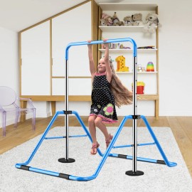 Meubaty Indoor Gymnastic Bar Training for Kids Adjustable Height Horizontal Bar Sports - Blue