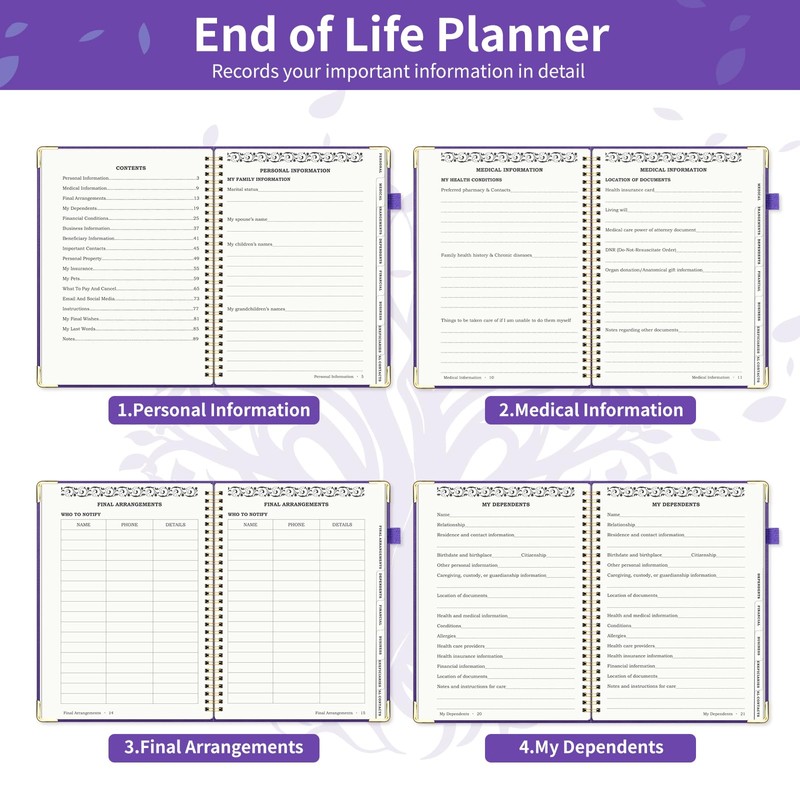End of Life Planner, Spiral Estate Planning Organizer with Tabs