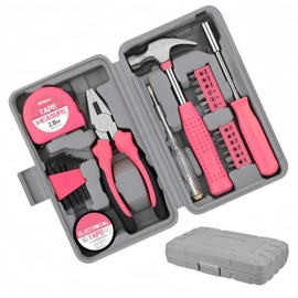 Home Tool Kit 24PCs - Pink Home DIY Repair Tool Kit Set, with Storage Toolbox, Small Tool Kits for Home, with Starter Basic Hand Tools for Home & Office, Ladies Tool Box for Home (Pink)