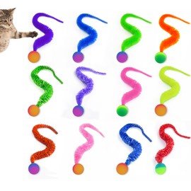 Bhina Pack of 12 Wobble Balls for Cats, Cat Balls, Bouncy Balls, Wiggly Ball, Long Tail Ball, Worm Cat Toy, Cat Ball, Kitten Toy for Cats of All Ages, for Cats, Hunting, Jumping