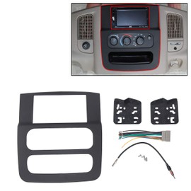 ECOTRIC Radio Double Din Stereo Dash Kit W/Wire Harness Antenna Adapter Compatible with 2002-2005 Dodge RAM 1500 2500 3500 Black-with Wiring Harness