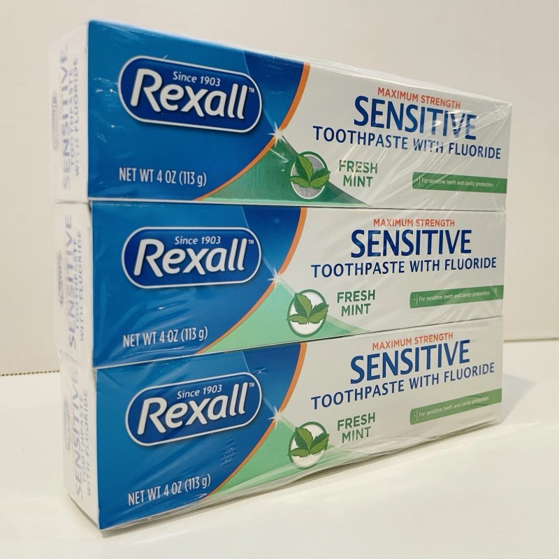 Rexall 3-Pack Rexall Maximum Strength Sensitive Toothpaste w/Fluoride, Fresh Mint,