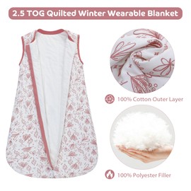 LAT LEE AND TOWN Winter Baby Sleeping Bag 2.5 Tog Cotton Baby Sleep Sack Sleeveless Baby Wearable Blanket from Newborn to 18 Months (Plants, S/0-6M)