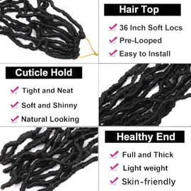7 Packs 36 Inch Soft Locs Crochet Hair Pre Looped Curly Wavy Distressed Faux Locs for Butterfly Locs Crochet Braids for Black Women (1B, 36 Inch(pack of 7))