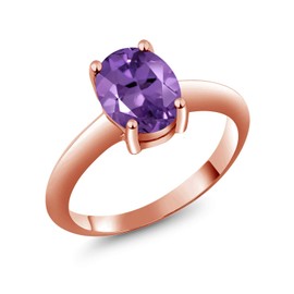 Gem Stone King 18K Rose Gold Plated Silver 9X7MM Oval Gemstone Birthstone Solitaire Engagement Ring | Wedding Anniversary Promise Gold Ring For Women | Available In Size 5, 6, 7, 8, 9