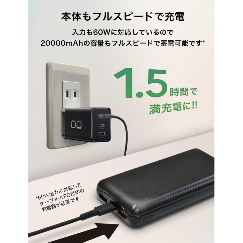 acrivo ACS-LB60W20B 60W Output Mobile Charger, 20,000 mAh