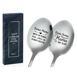 INNObeta Bonus Mum Gift, Birthday Gift for Bonus Mum, 2 Pieces Ice Cream Spoons with Engraving, Stainless Steel Design