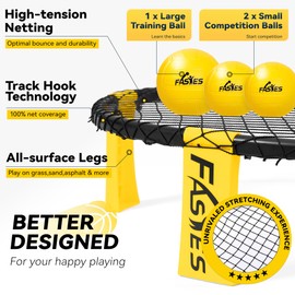 Backyard Ball Game Includes 3 Balls, Net and Carrying Bag - Roundnet Game Set for Adults, Kids, and Family - Perfect for Beach, Yard, Lawn, Beach, and Park(Black and Yellow)