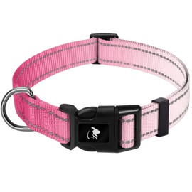 Reflective Nylon Pet Collar with Quick-Release Buckle – Adjustable, Durable, and Safe for Small, Medium, and Large Dogs (Gradient Pink, Medium)