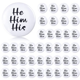 40 Pcs Pronoun Badges Pins 1 Inch Pronoun Pin Nonbinary Pin Gender Identity Pronoun Buttons round Pronoun Pinback Button Cute Pronouns Button Pin(He, Him, His)